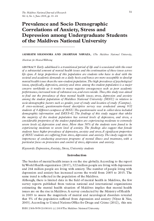 (PDF) Prevalence and socio demographic correlations of anxiety, stress ...