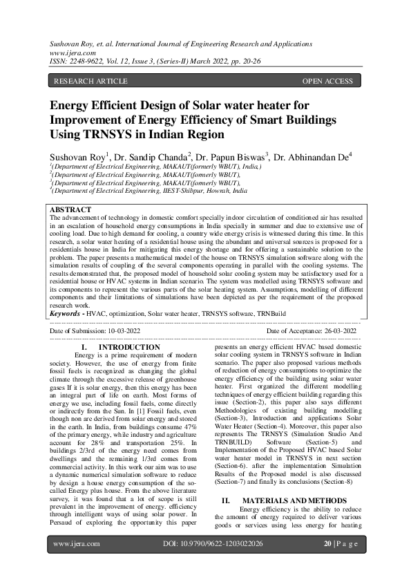 (PDF) Energy Efficient Design of Solar water heater for Improvement of ...
