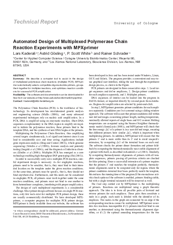 (PDF) Automated Design of Multiplexed Polymerase Chain Reaction ...