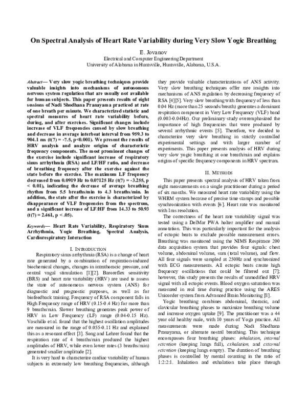 (PDF) On Spectral Analysis of Heart Rate Variability during Very Slow ...