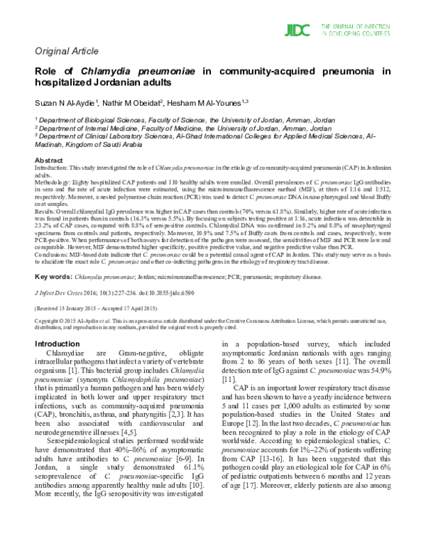 (PDF) Role of Chlamydia pneumoniae in community-acquired pneumonia in ...