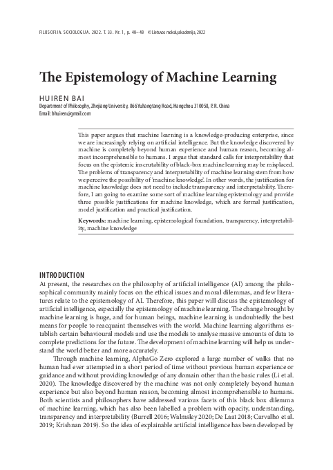 (PDF) The Epistemology of Machine Learning