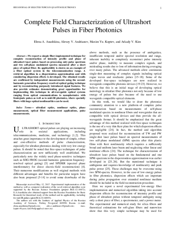 (PDF) Complete Field Characterization of Ultrashort Pulses in Fiber ...