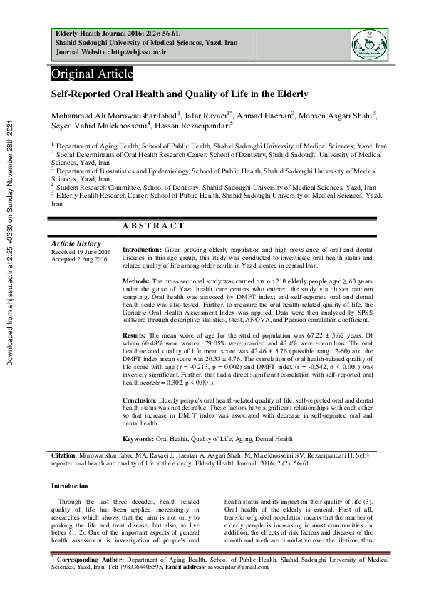 (PDF) Self-Reported Oral Health and Quality of Life in the Elderly