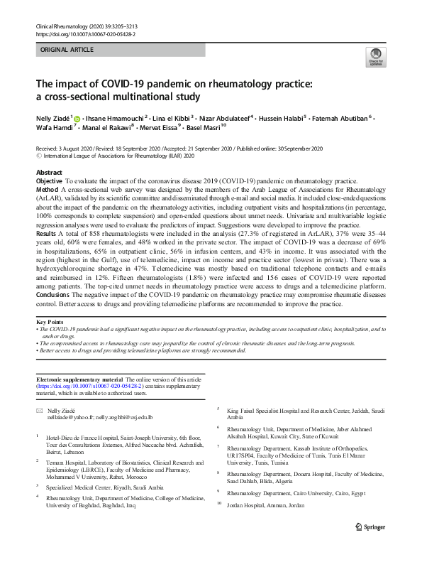 (PDF) The impact of COVID-19 pandemic on rheumatology practice: a cross ...
