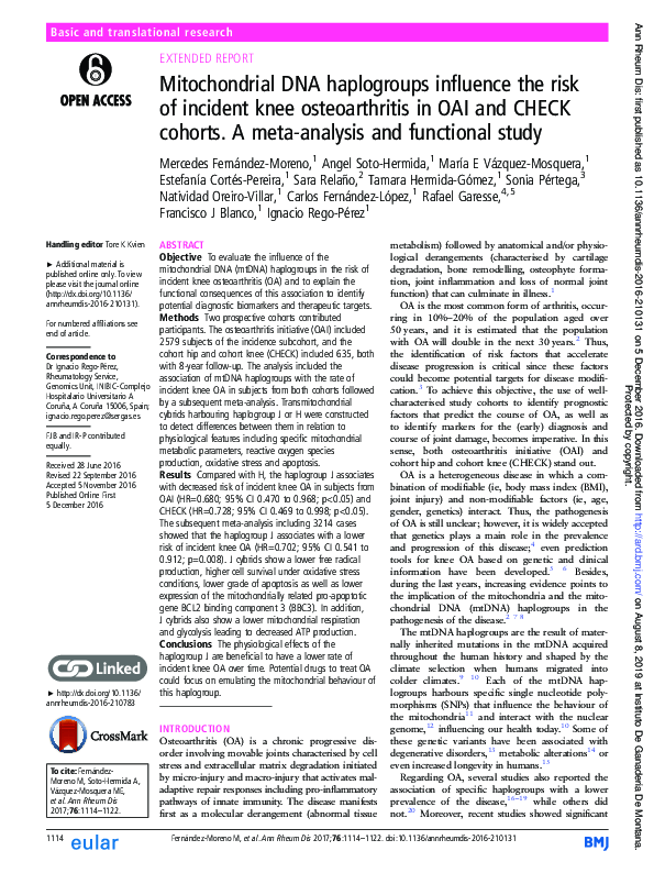 (PDF) Mitochondrial DNA haplogroups influence the risk of incident knee ...