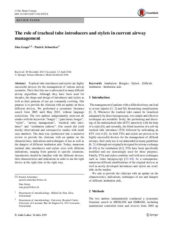 (PDF) The role of tracheal tube introducers and stylets in current ...
