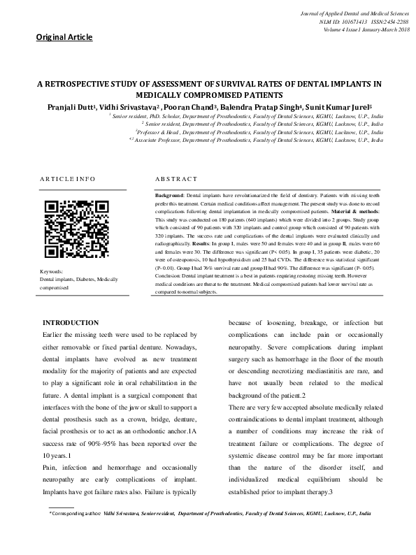 (PDF) A Retrospective Study of Assessment of Survival Rates of Dental ...