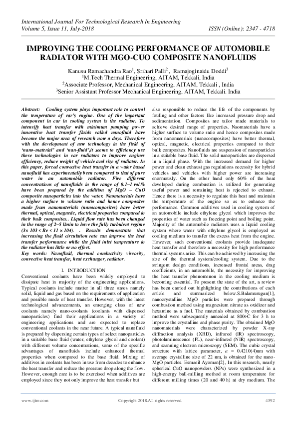 (PDF) Improving the Cooling Performance of Automobile Radiator with Mgo ...