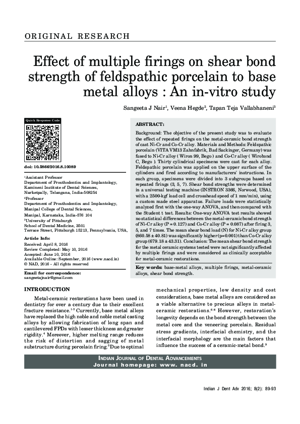 (PDF) Effect of multiple firings on shear bond strength of feldspathic ...