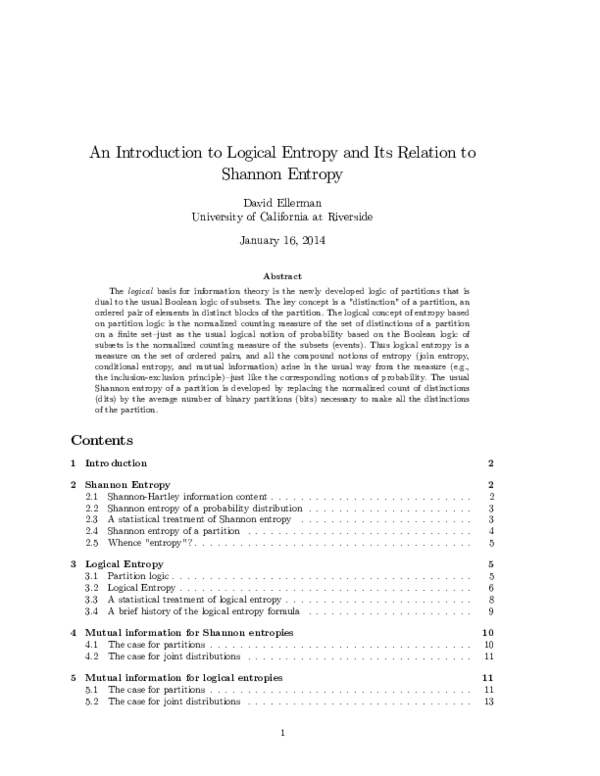 (PDF) An Introduction to Logical Entropy and Its Relation to Shannon ...