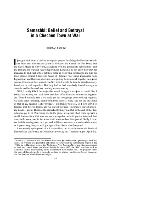 (PDF) Samashki: Belief and Betrayal in a Chechen Town at War