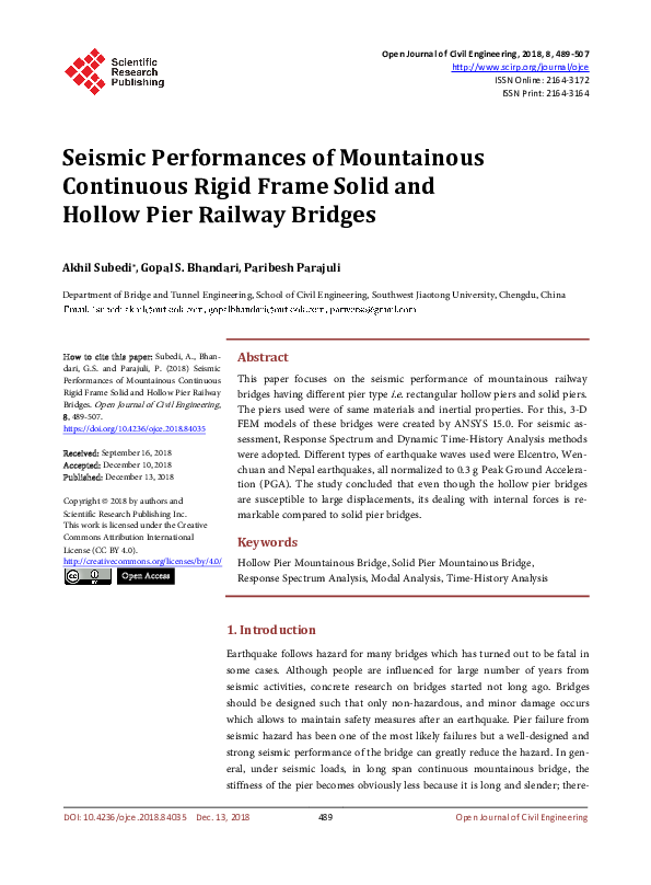 (PDF) Seismic Performances of Mountainous Continuous Rigid Frame Solid ...