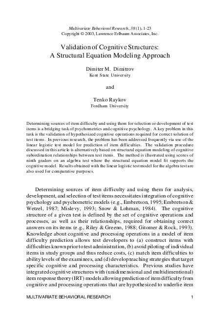 (PDF) Validation of Cognitive Structures: A Structural Equation ...