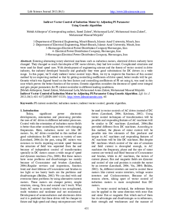 (PDF) Indirect Vector Control of Induction Motor by Adjusting PI ...