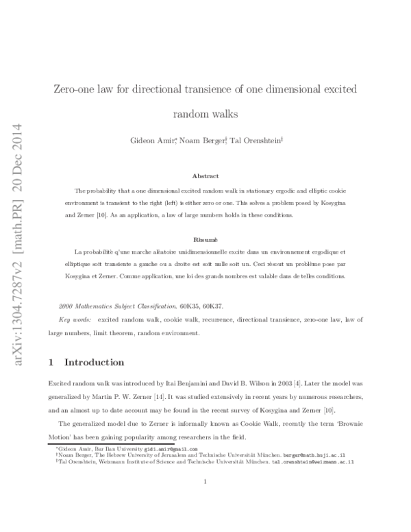 (PDF) Zero–one law for directional transience of one dimensional ...