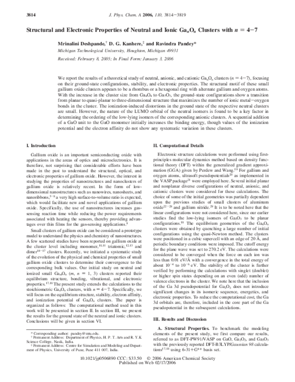 (PDF) Structural and Electronic Properties of Neutral and Ionic Ga n O ...