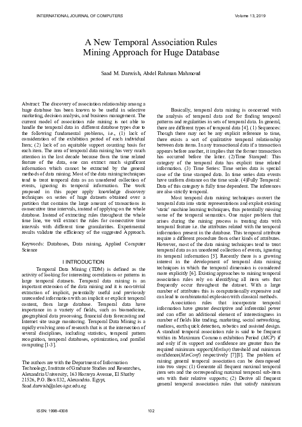 (PDF) A New Temporal Association Rules Mining Approach for Huge Database