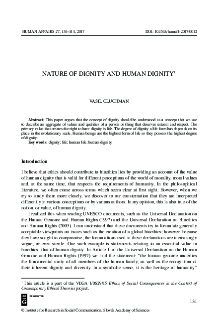 (PDF) Nature of dignity and human dignity