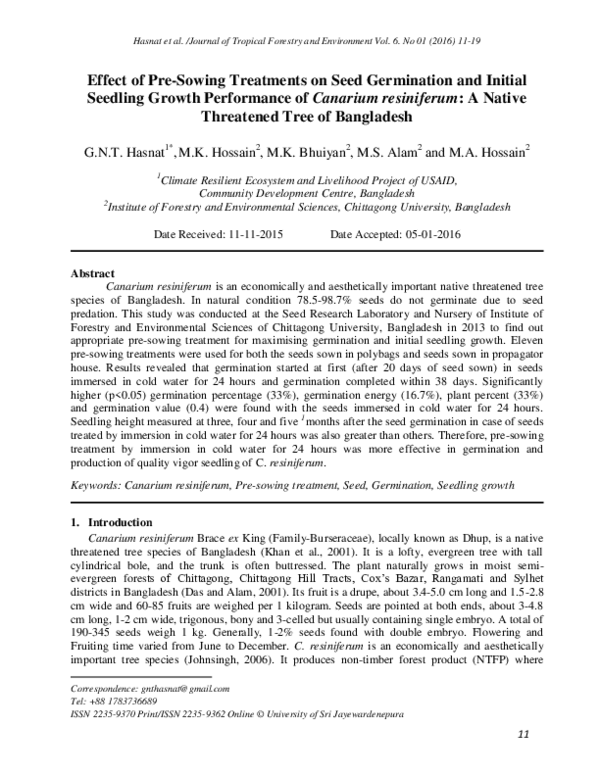 (PDF) Effect of pre-sowing treatments on seed germination and initial ...