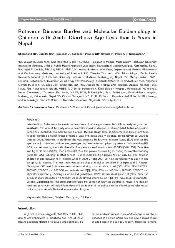 (PDF) Rotavirus Disease Burden and Molecular Epidemiology in Children ...