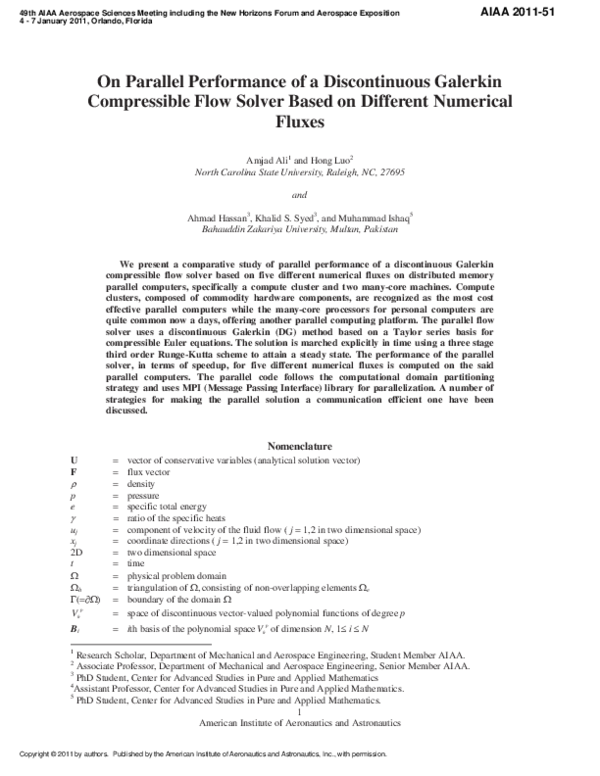 (PDF) On Parallel Performance of a Discontinuous Galerkin Compressible ...