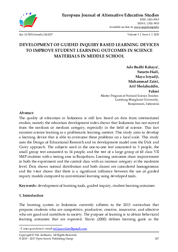 (PDF) Development of Guided Inquiry Based Learning Devices to Improve ...
