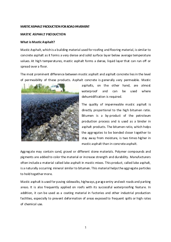 (PDF) MASTIC ASPHALT PRODUCTION FOR ROAD PAVEMENT Hasan Uzun