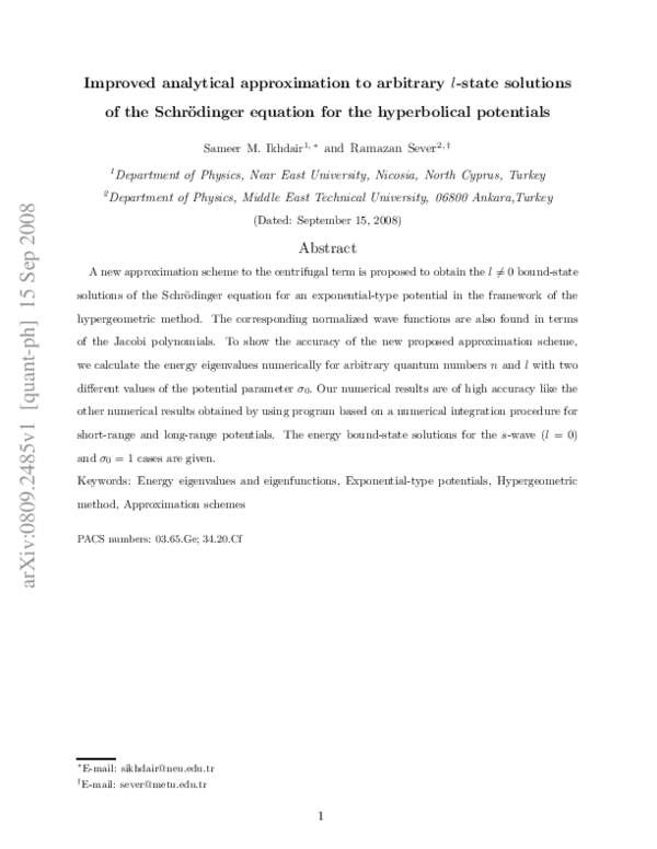 (PDF) Improved analytical approximation to arbitrary l-state solutions ...