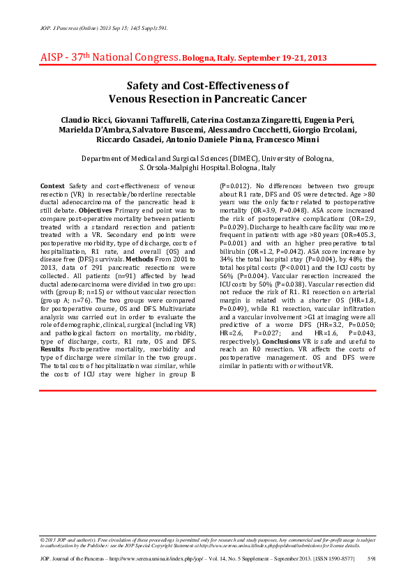 (PDF) Safety and Cost-Effectiveness of Venous Resection in Pancreatic ...