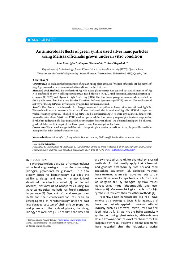 (PDF) Antimicrobial effects of green synthesized silver nanoparticles ...