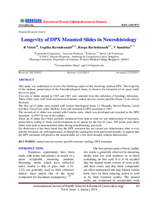 (PDF) Longevity of DPX Mounted Slides in Neurohistology Roopa Shroff Academia.edu