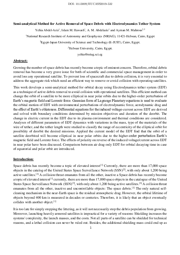 (PDF) Semi-analytical Method for Active Removal of Space Debris with ...