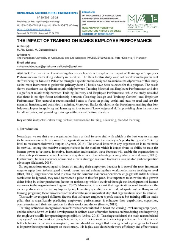 (PDF) The Impact of Training on Banks Employee Performance