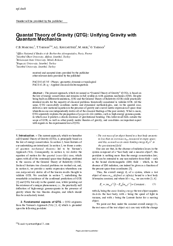 (PDF) Quantal Theory of Gravity (QTG): Unifying Gravity with Quantum ...