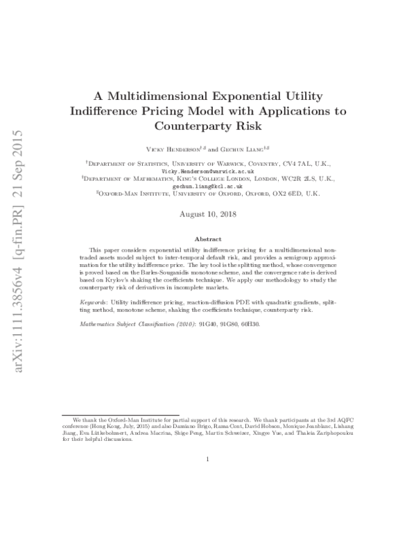 (PDF) A Multidimensional Exponential Utility Indifference Pricing Model ...
