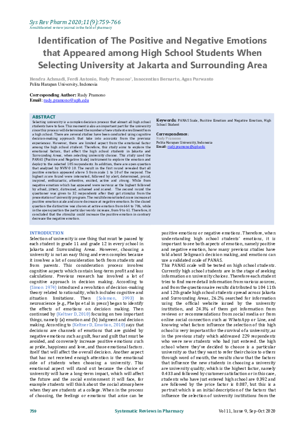(PDF) Identification of The Positive and Negative Emotions that ...