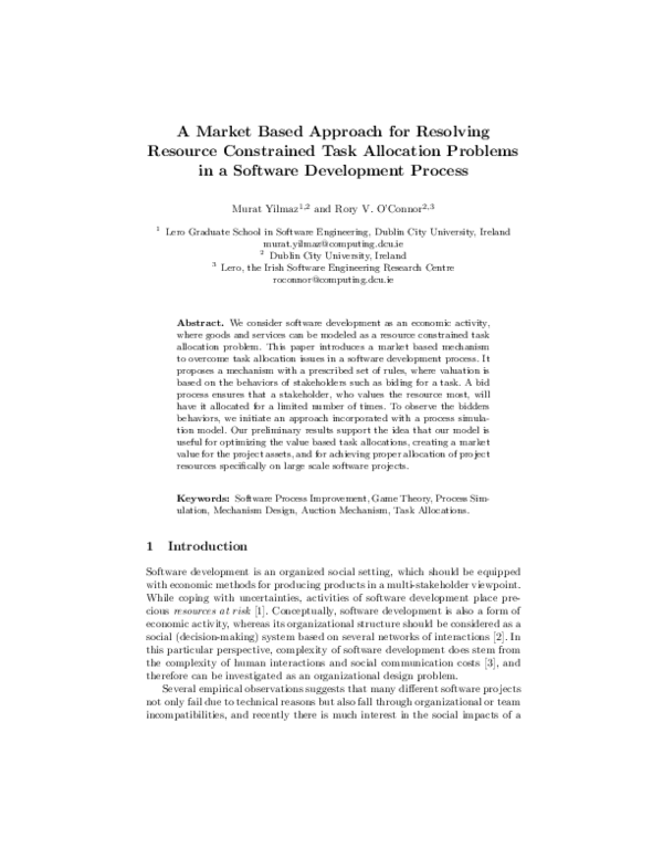 (PDF) A Market Based Approach for Resolving Resource Constrained Task ...