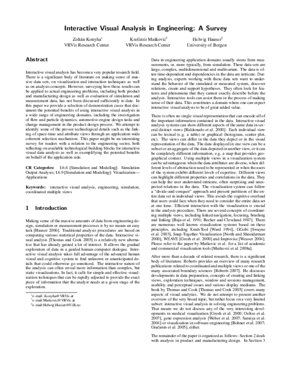 (PDF) Interactive Visual Analysis in Engineering : A Survey