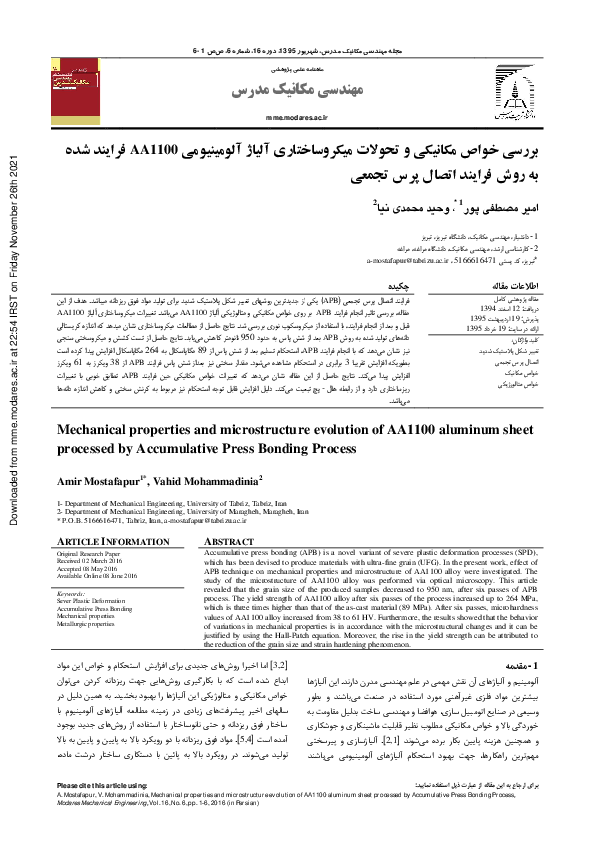 (PDF) Mechanical Properties and Microstructure Evolution of AA1100 ...
