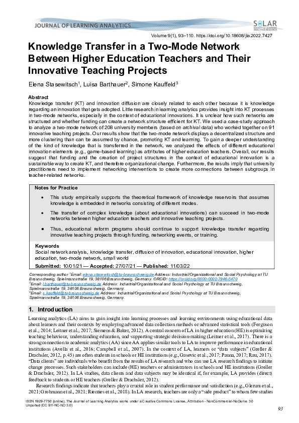 (PDF) Knowledge Transfer in a Two-Mode Network Between Higher Education ...