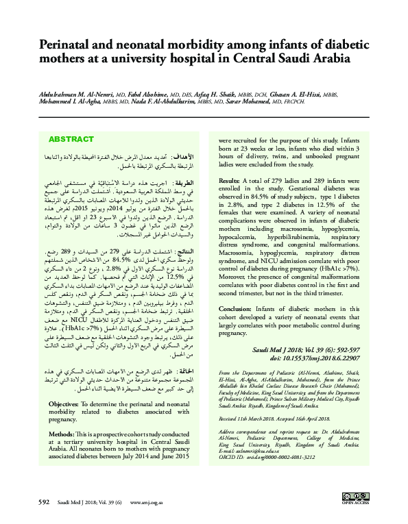 (PDF) Perinatal and neonatal morbidity among infants of diabetic ...