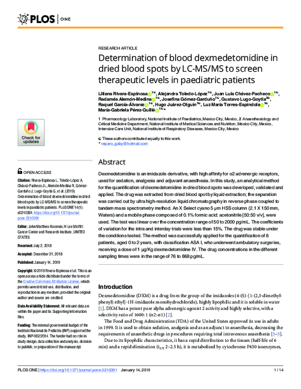 (PDF) Determination of blood dexmedetomidine in dried blood spots by LC ...