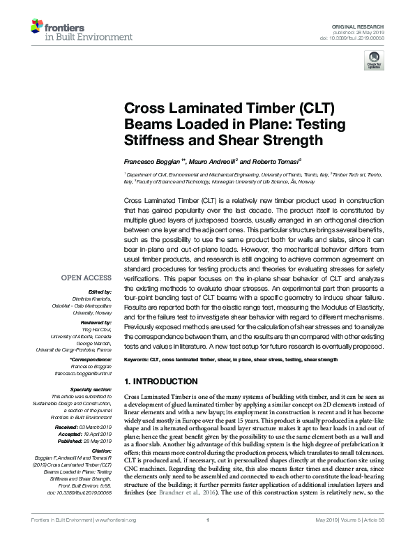 (PDF) Cross Laminated Timber (CLT) Beams Loaded in Plane: Testing ...