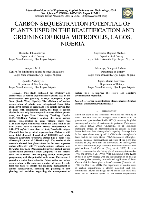 (PDF) Carbon Sequestration Potential of Plants Used in the ...