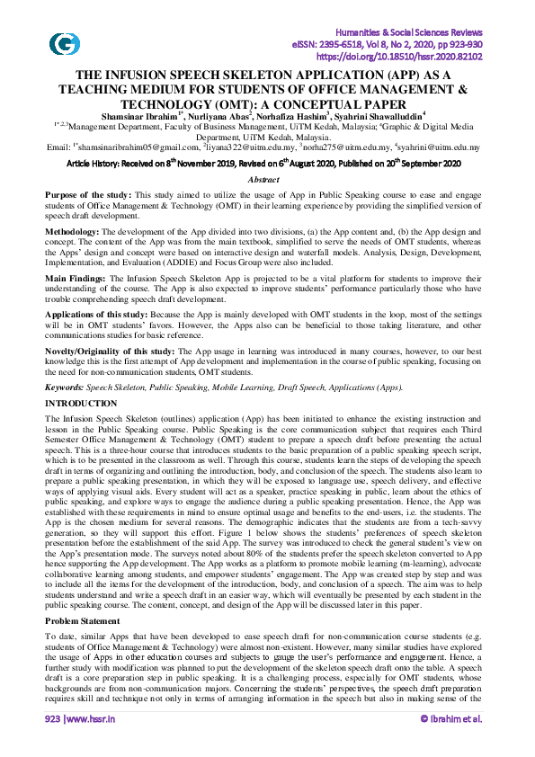 (PDF) The Infusion Speech Skeleton Application (App) as a Teaching ...