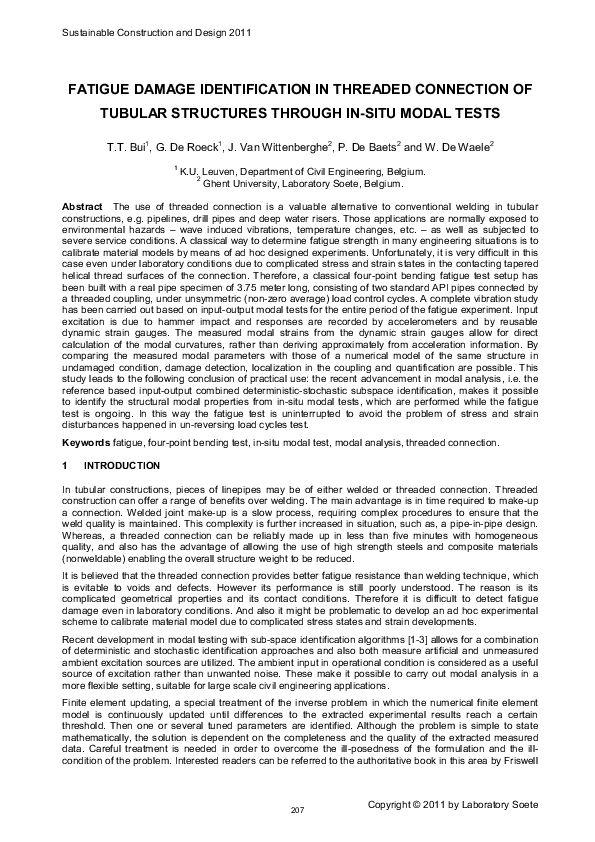 (PDF) Fatigue damage identification in threaded connection of tubular ...