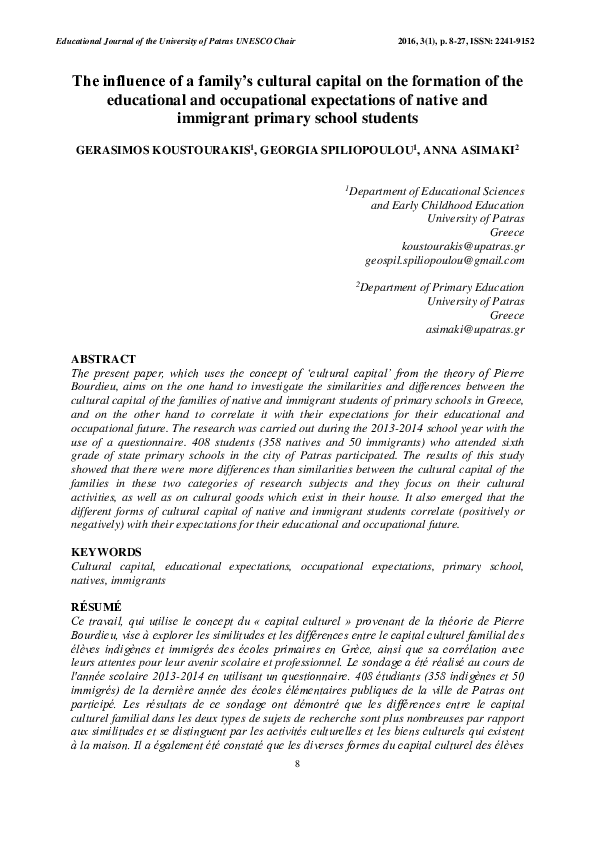 (PDF) The influence of a family's cultural capital on the formation of ...