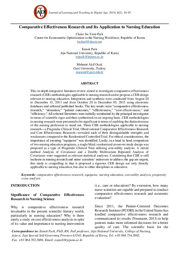 (PDF) Comparative Effectiveness Research and Its Application to Nursing ...
