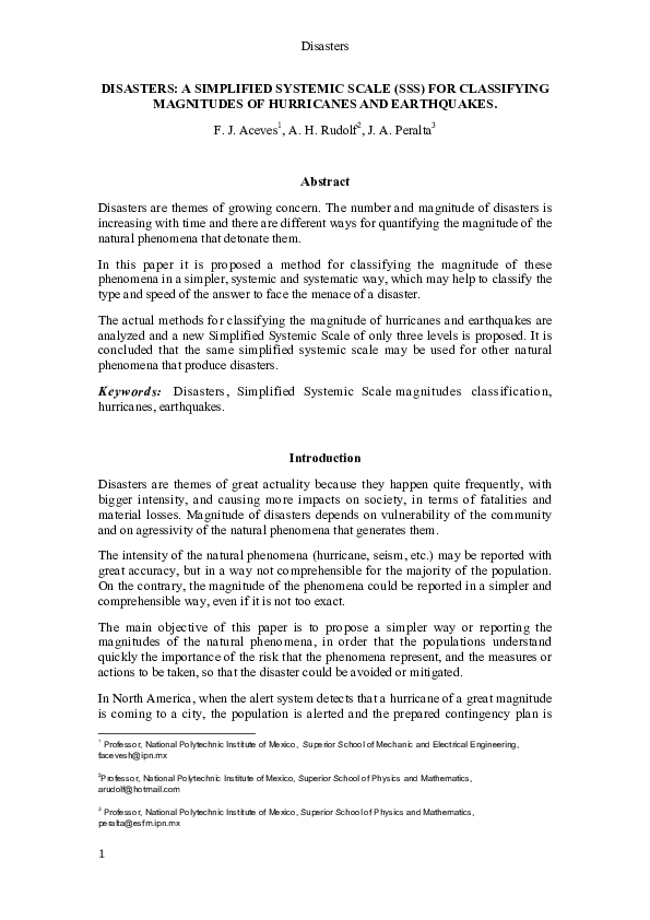 (PDF) Disasters: A Simplified Systemic Scale (SSS) for Classifying ...